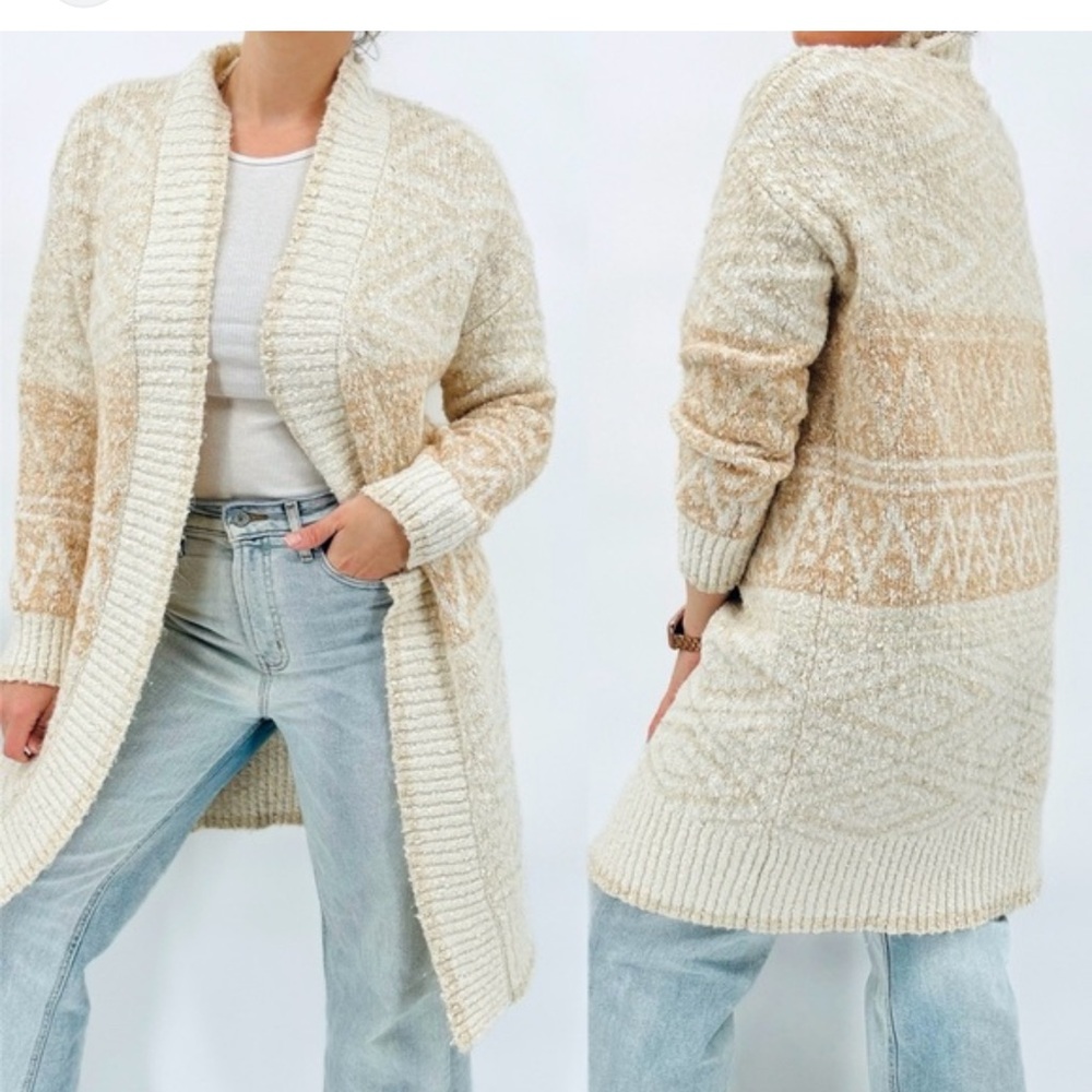 Joie sweater cardigan long line Aztec size medium beige cream